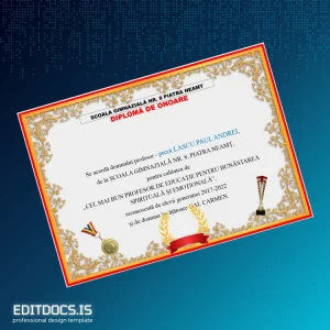 Editable Romania Şcoala Gimnazială Nr. 8 Piatra Neamţ Honorary Diploma Template Page Preview - EditDocs